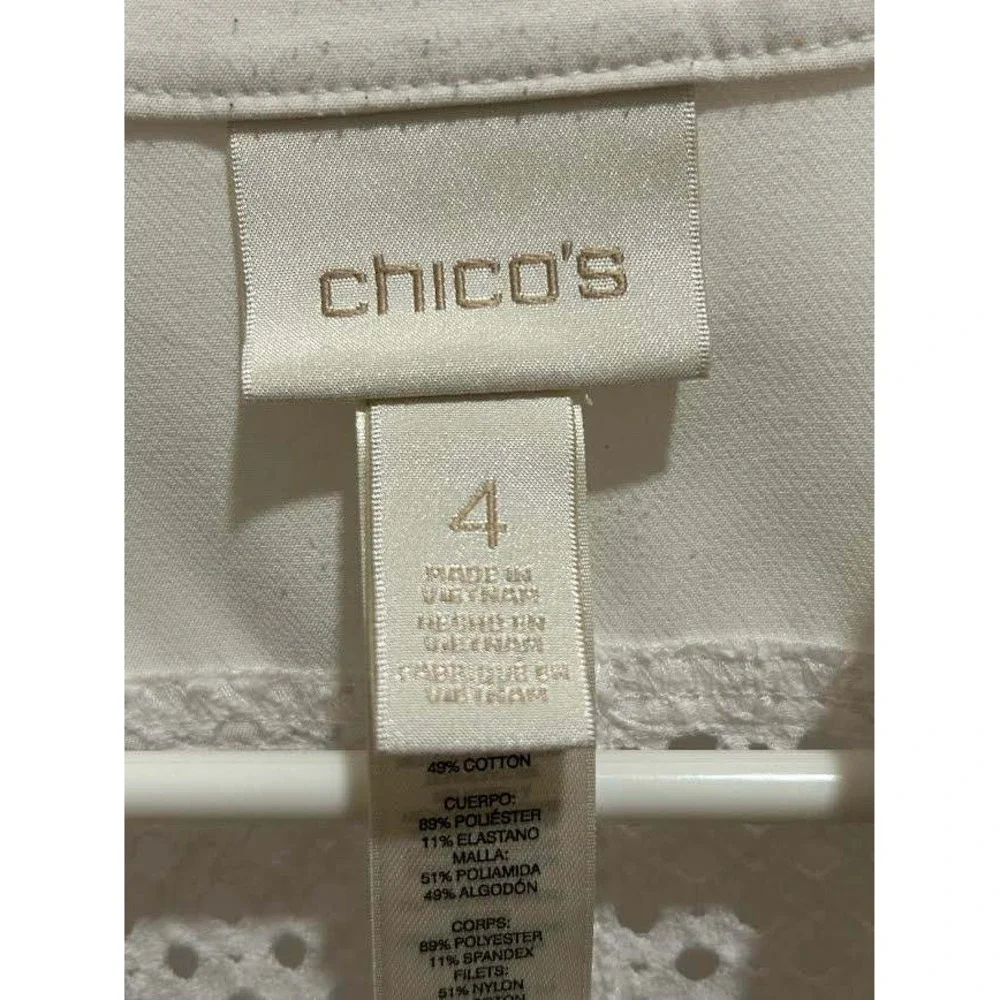 Chicos White Diamond Mesh Moto Jacket Womens Size 4 Asymmetric Zip Mixed Media - Picture 3 of 10